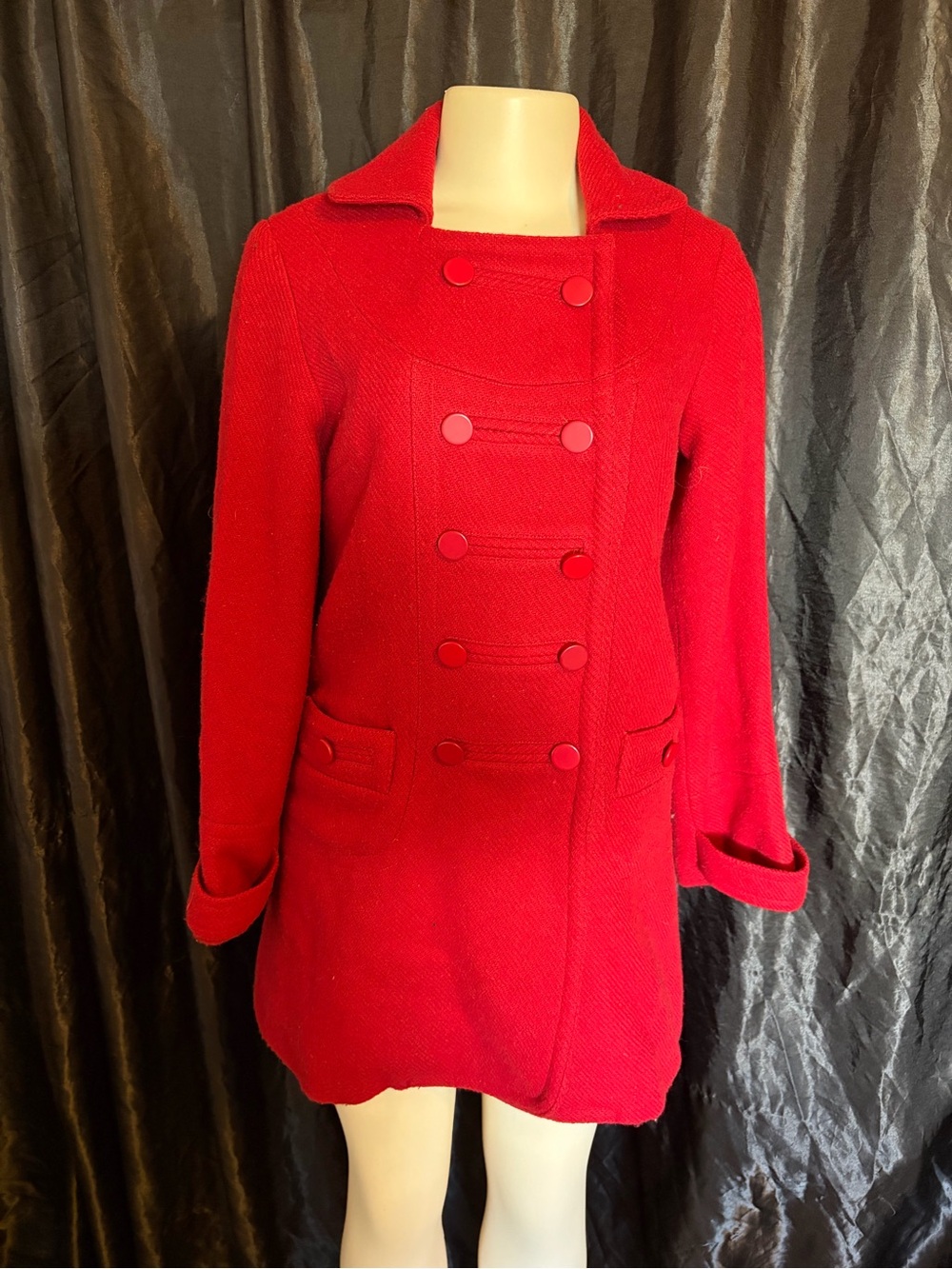 Women's Red Double-Breasted Pea Coat